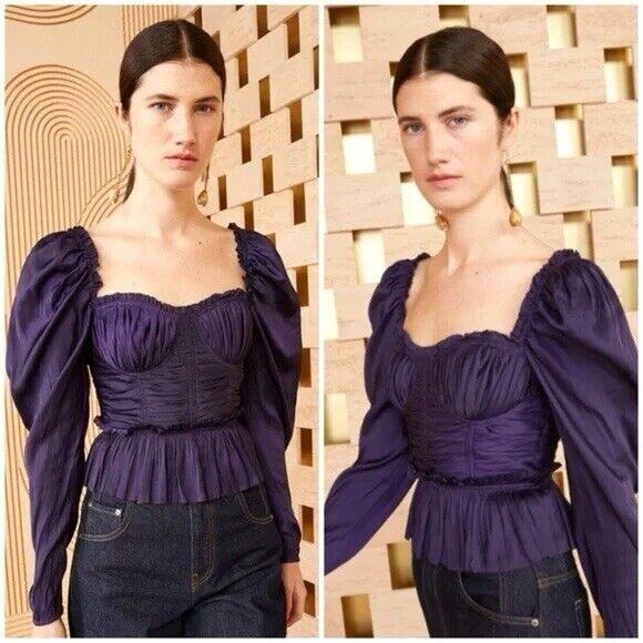 Ulla Johnson Mia Blouse Romantic Plum Purple Ruffled Peplum NWOT 10 $399 - Picture 1 of 5